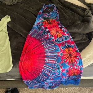 Ricidress La Bamba Tye-dye Print Lace-up Maxi Dress